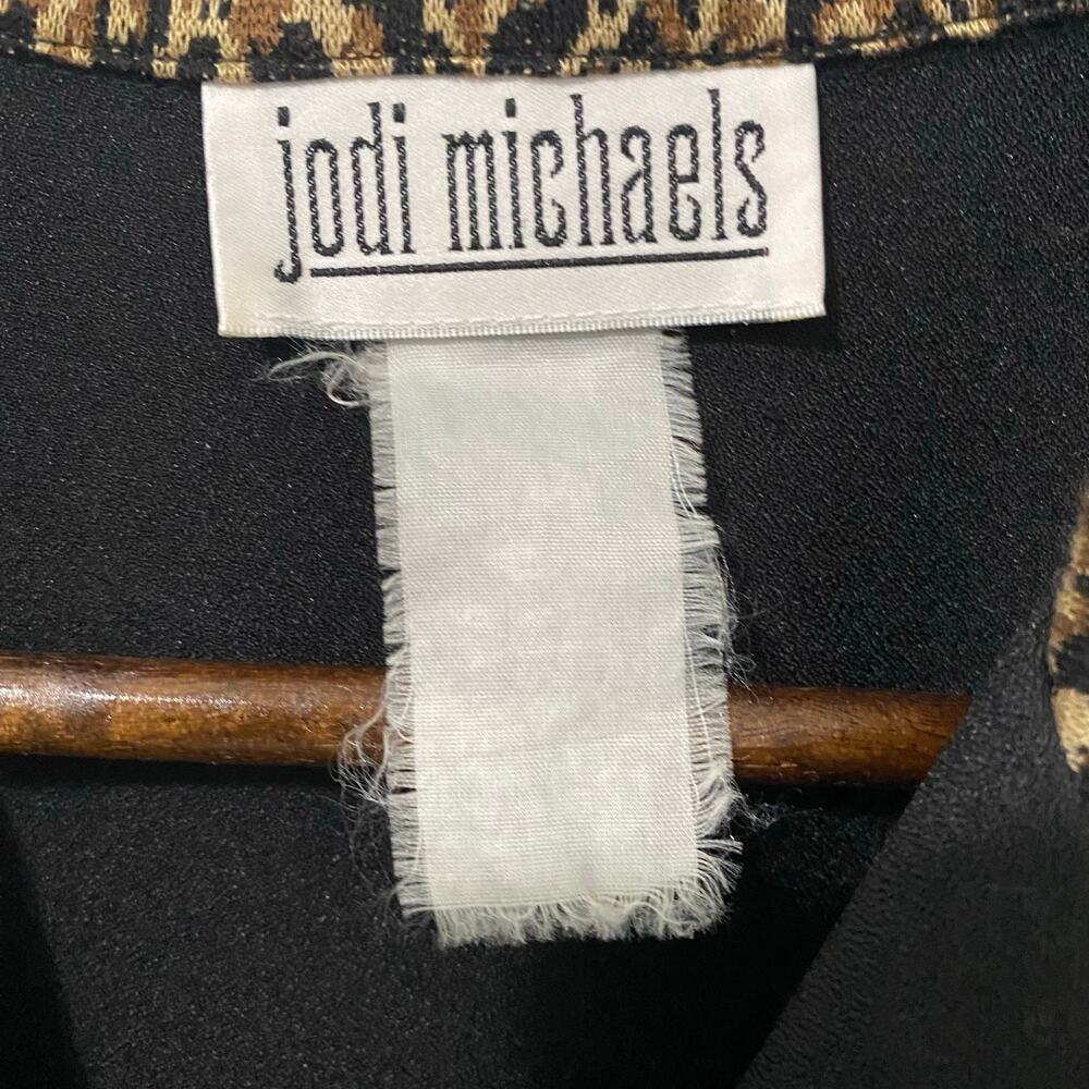 Vintage Jodi Michaels Blazer Jacket Womens M Black Animal Print Collar 90s - Picture 3 of 6